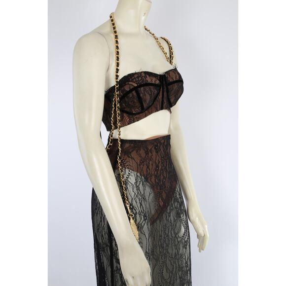 The Dolls House 2 Piece Sheer Lace Cropped Top Skirt Set Suit Size S - Picture 11 of 16